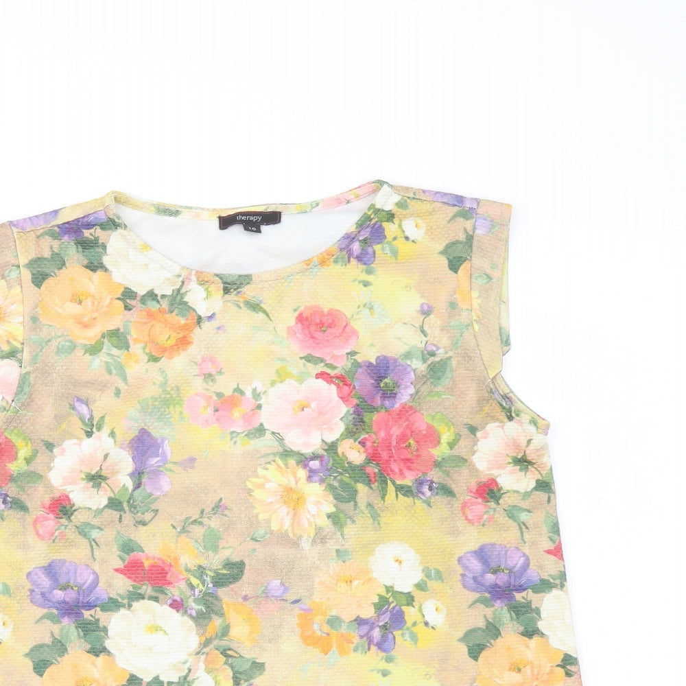 Therapy Womens Multicoloured Floral Polyester Basic Blouse Size 10 Round Neck