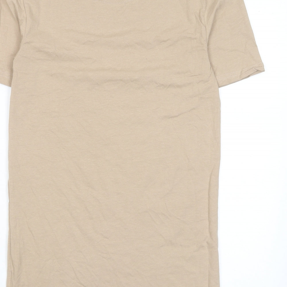 Boohoo Mens Beige Cotton T-Shirt Size S Crew Neck
