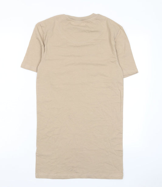 Boohoo Mens Beige Cotton T-Shirt Size S Crew Neck
