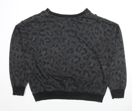 Euromoda Womens Grey Animal Print Polyester Pullover Sweatshirt Size XL Pullover - Leopard Print, Button Detail
