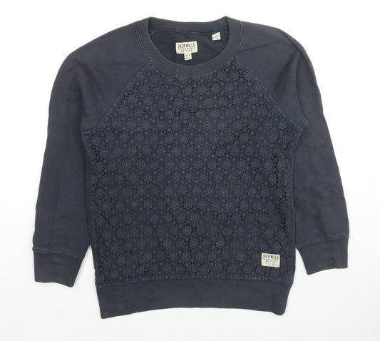 Jack Wills Womens Black Floral Cotton Pullover Sweatshirt Size 6 Pullover - Lace Detail