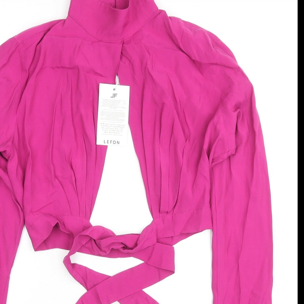 Lefon Womens Pink Viscose Wrap Blouse Size 12 High Neck