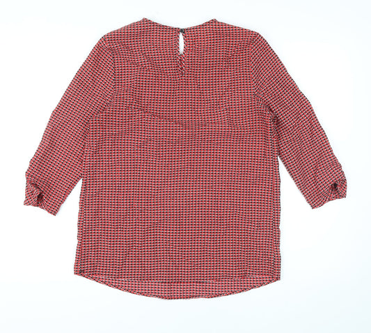 Dunnes Stores Womens Red Geometric Polyester Basic Blouse Size XS Round Neck