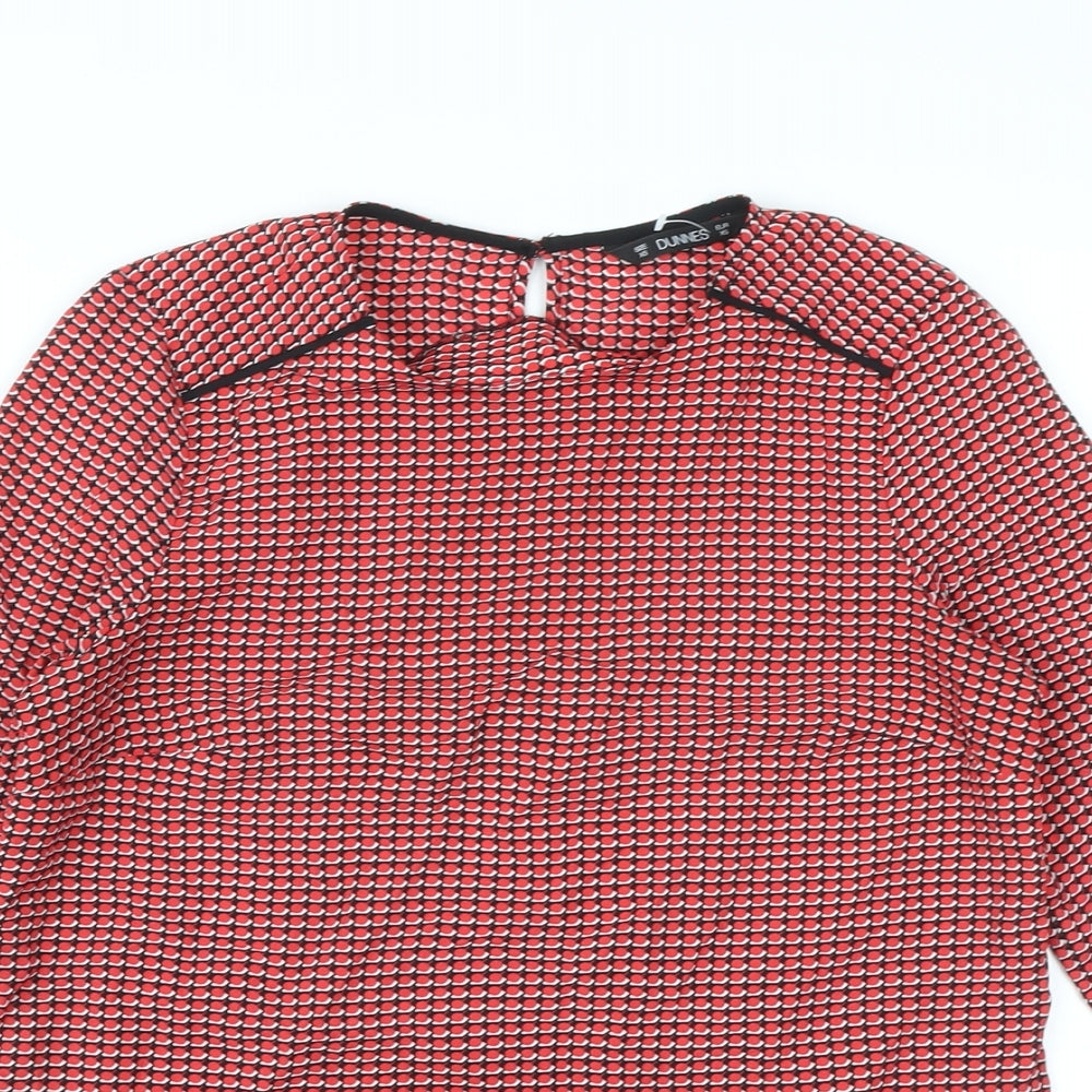 Dunnes Stores Womens Red Geometric Polyester Basic Blouse Size XS Round Neck