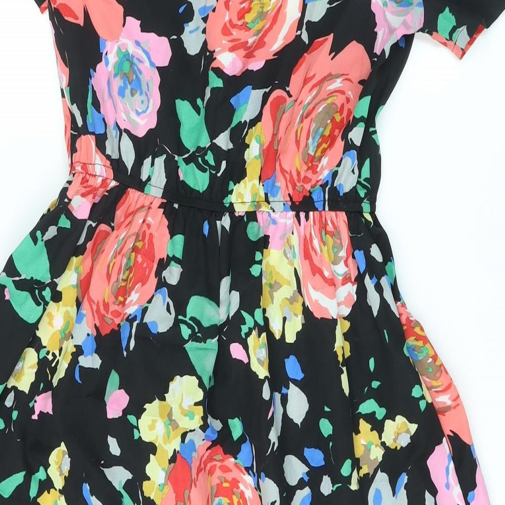 Louche Womens Black Floral Polyester A-Line Size 8 V-Neck Pullover