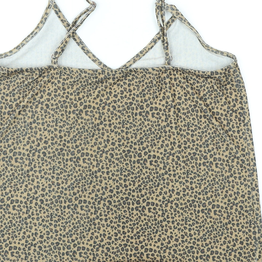 Marks and Spencer Womens Black Animal Print Polyester Camisole Tank Size 14 V-Neck - Leopard skin pattern
