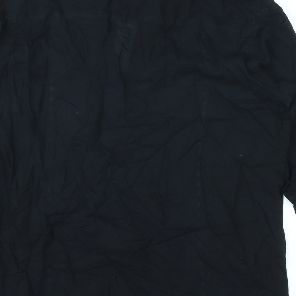 Brand and care label for Cecil Gee women’s black geometric cotton basic blouse, size M, v-neck - embroidery