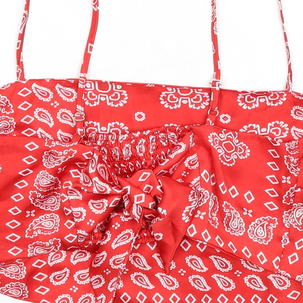 Stradivarius Womens Red Paisley Polyester Camisole T-Shirt Size L Square Neck