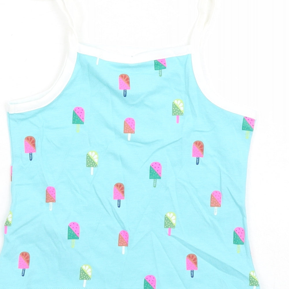 Brand and care label for Marks & Spencer girls’ blue geometric cotton camisole tank, years square neck tie - ice lolly
