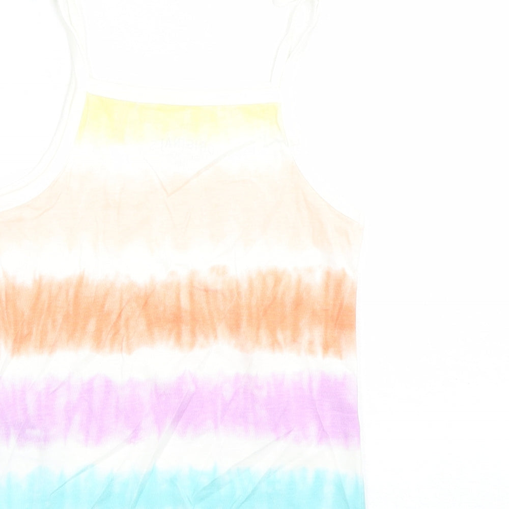 Brand and care label for Marks & Spencer girls’ multicoloured cotton camisole tank, years square neck tie - tie dye effect