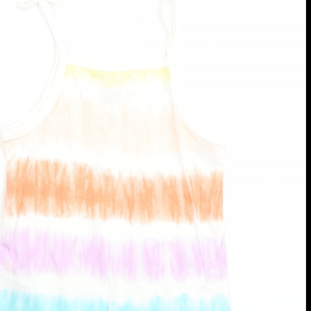 Brand and care label for Marks & Spencer girls’ multicoloured cotton camisole tank, years square neck tie - tie dye effect