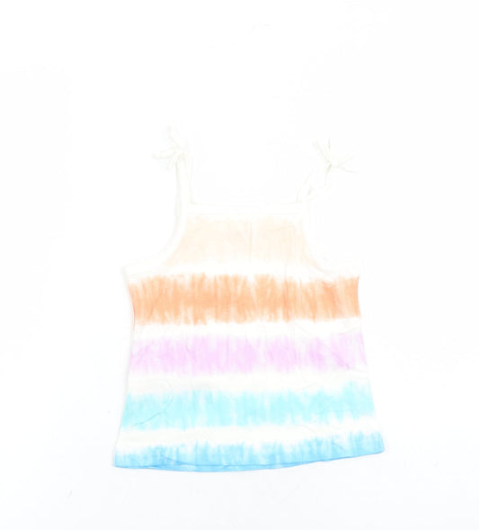 Marks and Spencer Girls Multicoloured Cotton Camisole Tank Size 3-4 Years Square Neck Tie - Tie Dye Effect