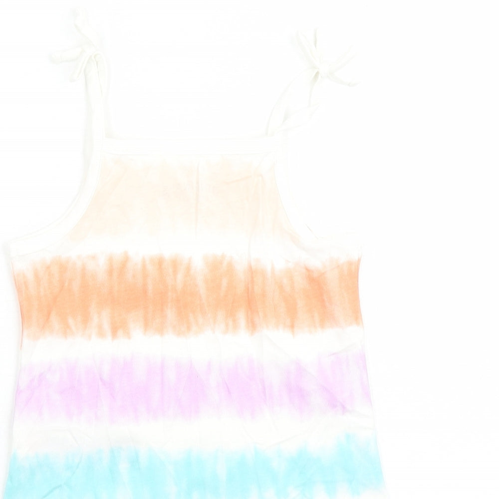 Brand and care label for Marks & Spencer girls’ multicoloured cotton camisole tank, years square neck tie - tie dye effect