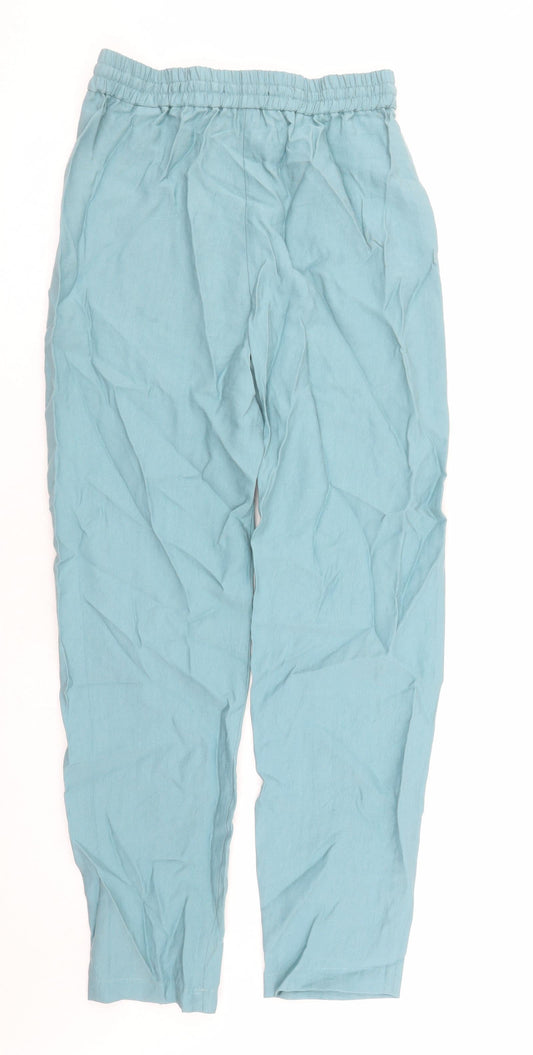 Marks and Spencer Womens Blue Lyocell Chino Trousers Size 8 L30 in Regular Drawstring - Elasticated Waist Long Leg