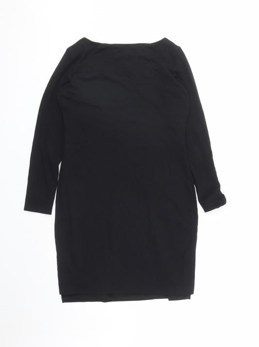 Simple Womens Black Polyester A-Line Size L Boat Neck Pullover - Lined