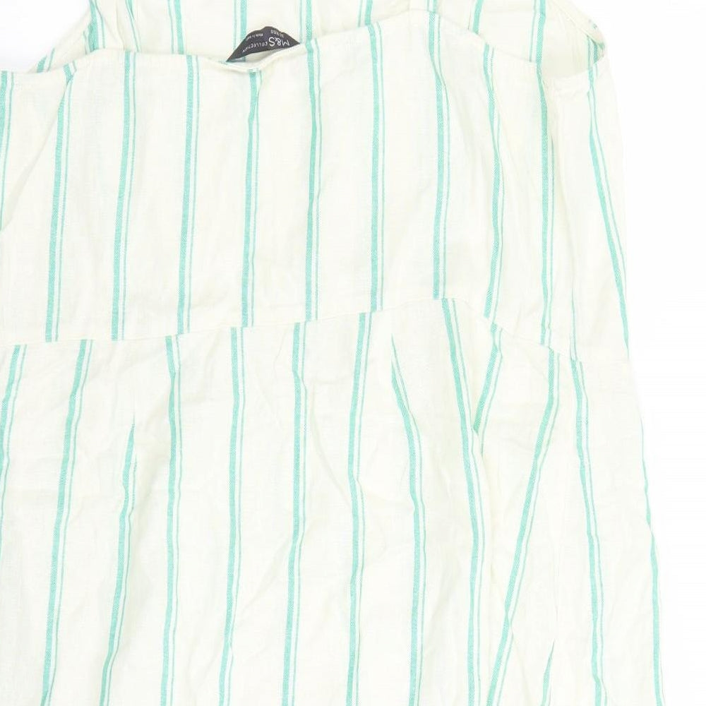 Marks and Spencer Womens Ivory Striped Flax Camisole Tank Size 20 Square Neck