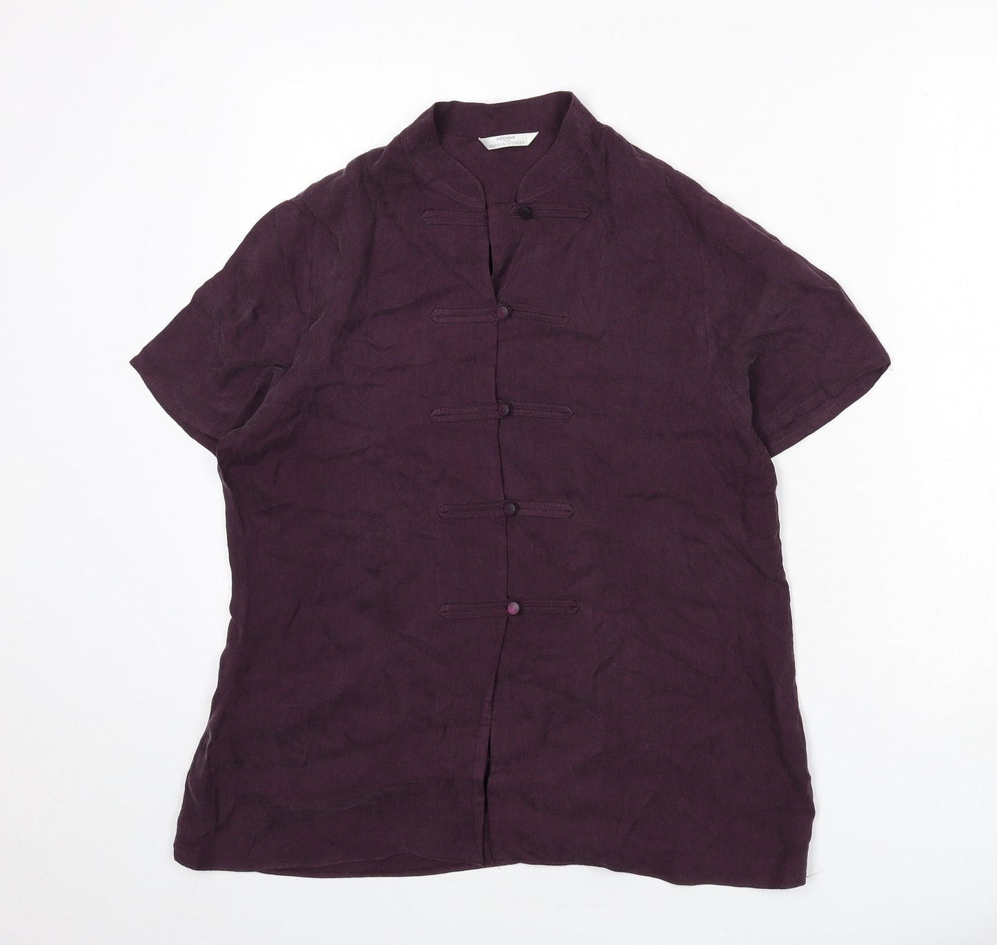 St Michael Womens Purple Viscose Basic Button-Up Size 14 Collared