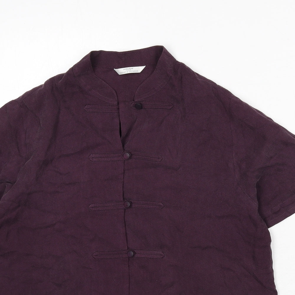 St Michael Womens Purple Viscose Basic Button-Up Size 14 Collared