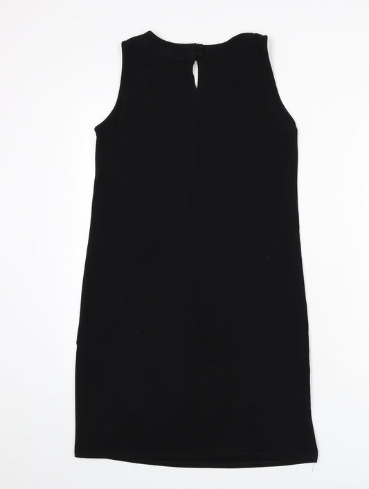 Wallis Womens Black Polyester Sheath Size 10 Round Neck Button - Beaded Detail