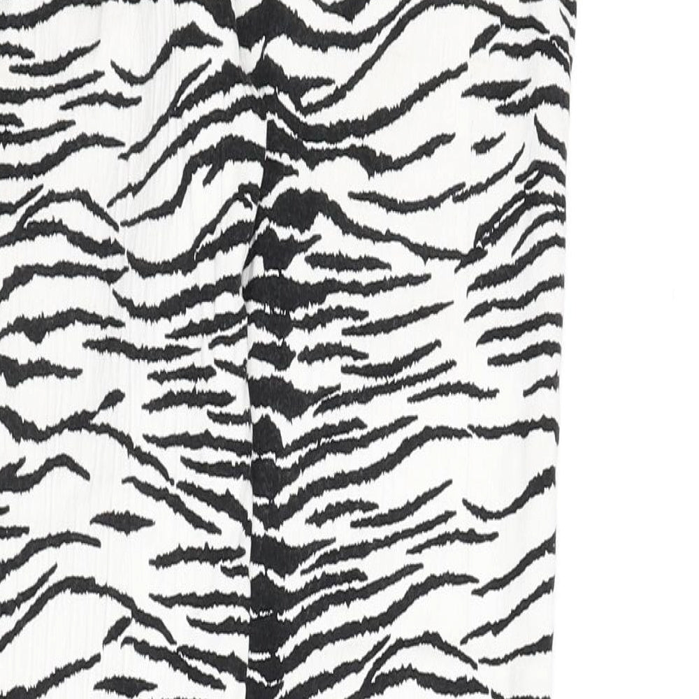 Miss Selfridge Womens White Animal Print Viscose Trousers Size 14 L27 in Regular Zip - Zebra Print