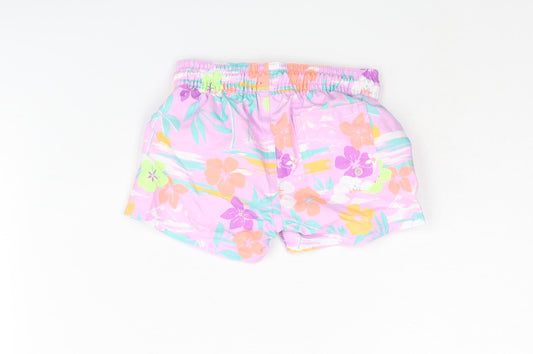Marks and Spencer Boys Purple Floral Polyester Cropped Trousers Size 0-3 Months Drawstring - Swim Shorts