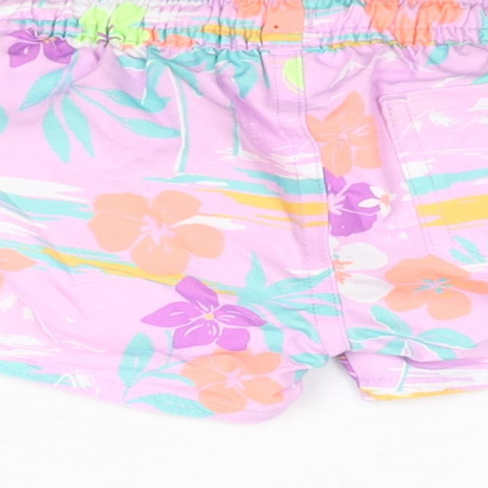 Brand and care label for Marks & Spencer boys’ purple floral polyester cropped trousers, months drawstring - swim shorts