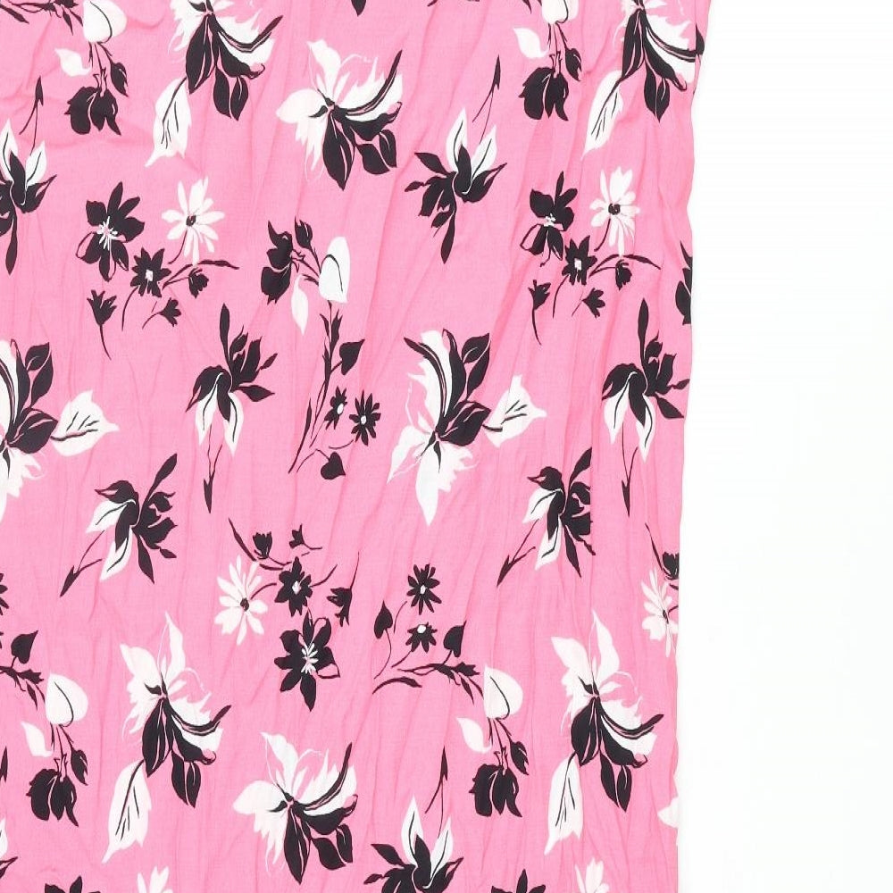 Marks and Spencer Womens Pink Floral Viscose Shift Size 14 Scoop Neck Pullover - Side Slits