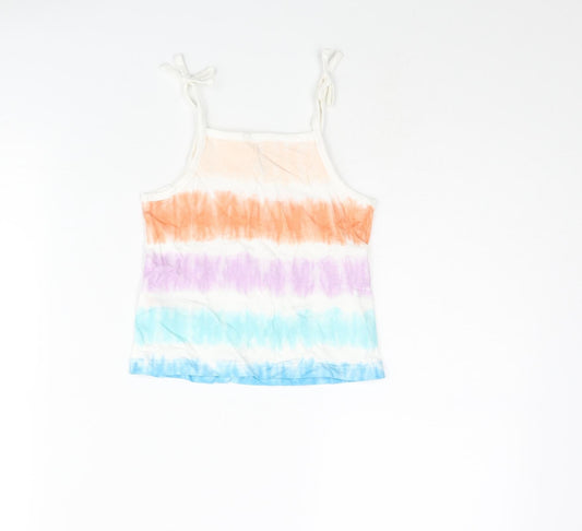 Marks and Spencer Girls Multicoloured Geometric Cotton Basic Tank Size 2-3 Years Square Neck Pullover - Tie Dye