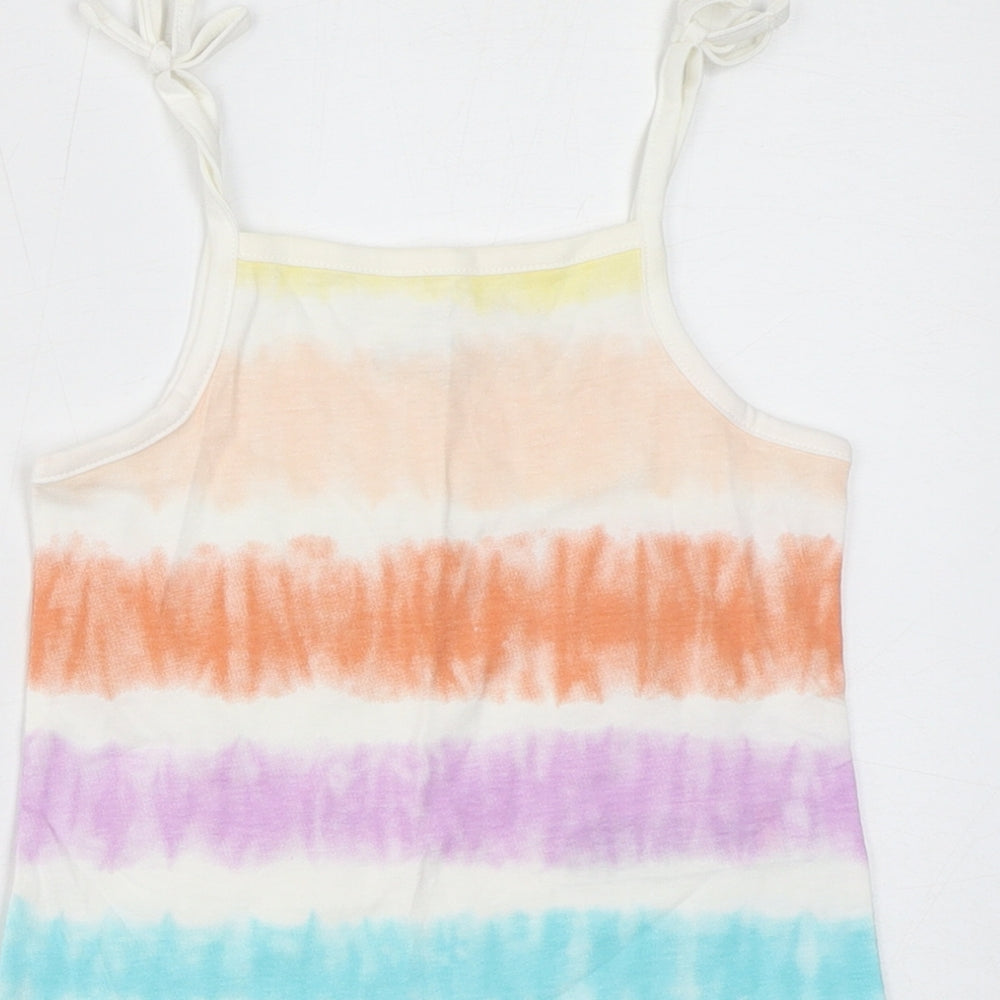 Marks and Spencer Girls Multicoloured Geometric Cotton Basic Tank Size 3-4 Years Square Neck Pullover