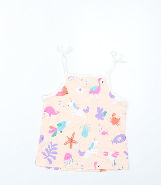 Marks and Spencer Girls Pink Cotton Basic Tank Size 5-6 Years Square Neck Pullover - Unicorns, Star Fish, Whales