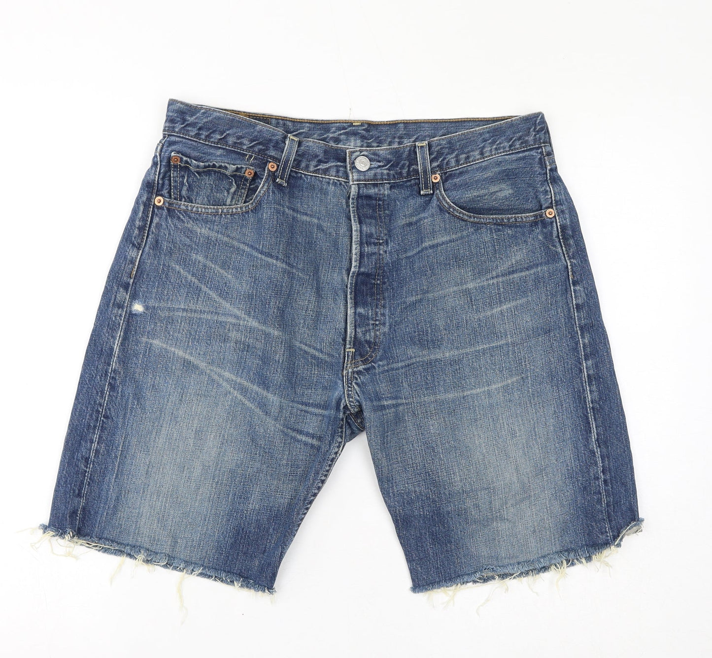 Levi's Womens Blue Cotton Cut-Off Shorts Size 34 in L9 in Regular Button - Distressed