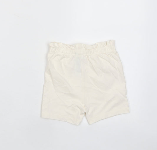 Marks and Spencer Girls White Cotton Cropped Trousers Size 12-18 Months Pullover - Embroidered
