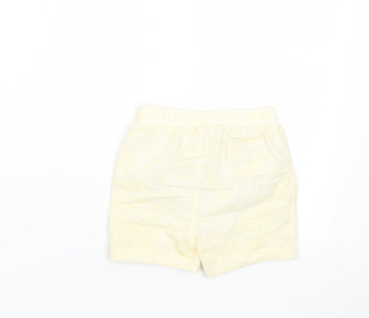 Marks and Spencer Boys Yellow Plaid Cotton Cropped Trousers Size 18-24 Months Drawstring