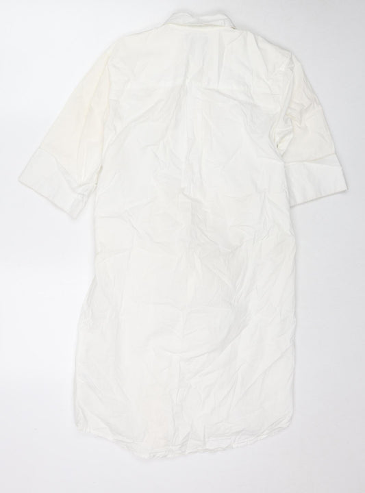 Warehouse Womens White Cotton Shirt Dress Size 10 Collared Button - Belted