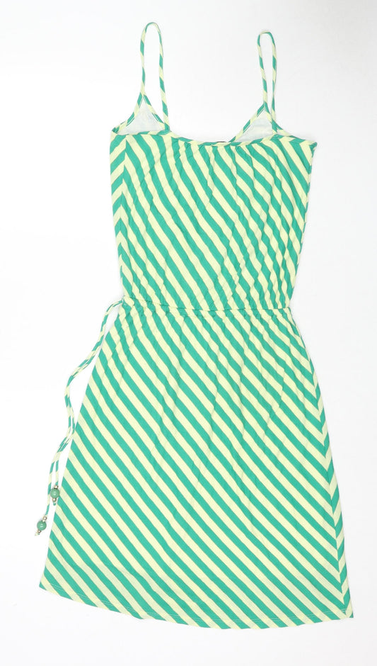 Ella Moss Womens Green Striped Polyester Tank Dress Size S V-Neck Pullover - Glitter