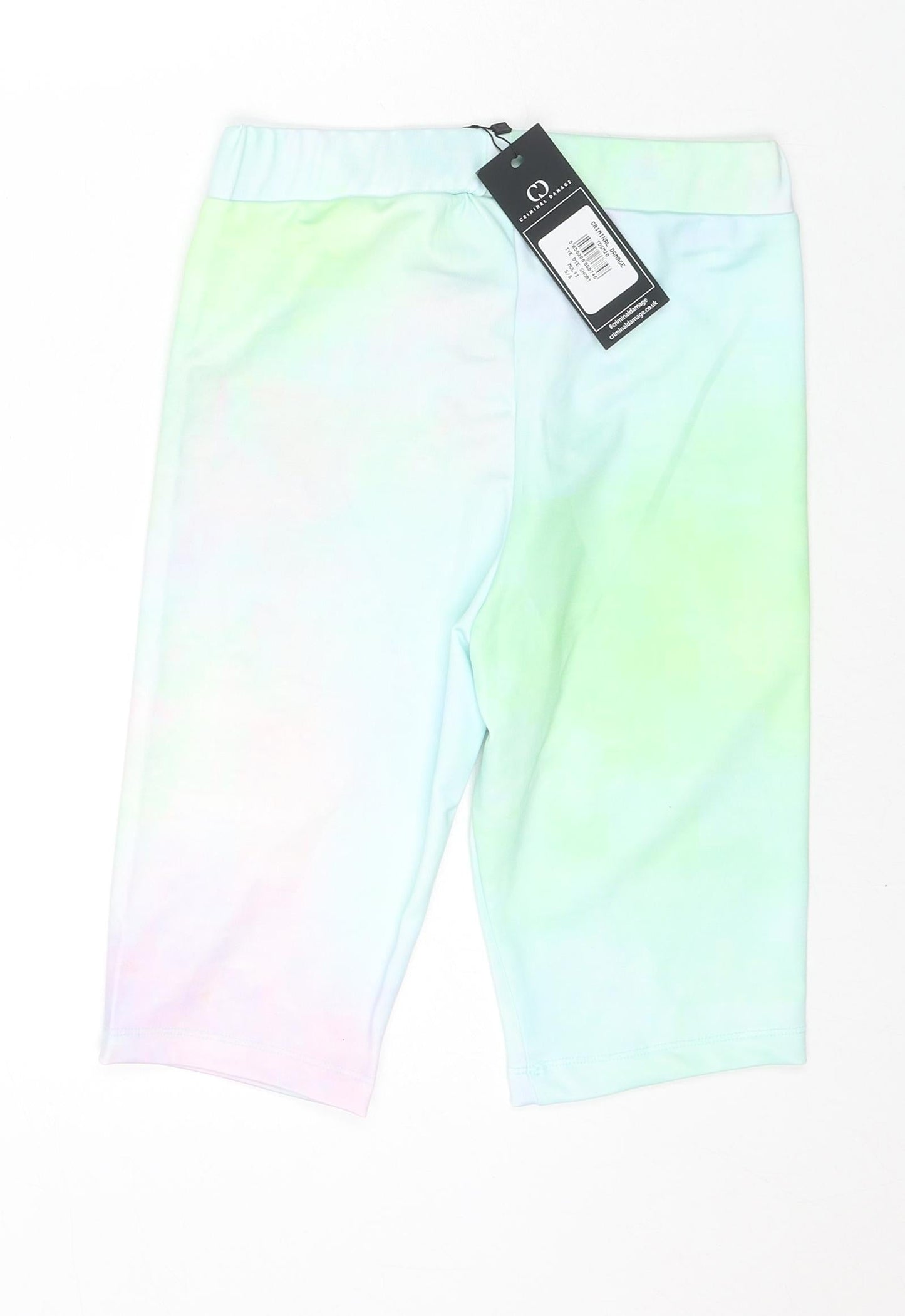 Criminal Damage Womens Green Colourblock Polyester Biker Shorts Size 8 L10 in Regular Pull On - Logo