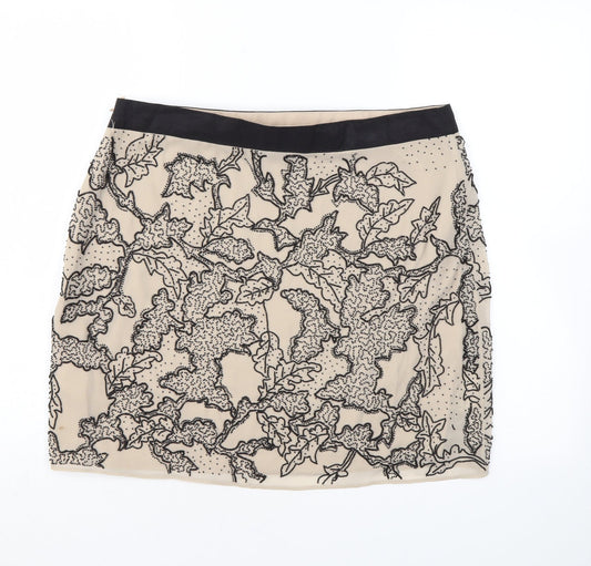 Modern Rarity Womens Beige Geometric Polyester A-Line Skirt Size 14 Zip - Beading