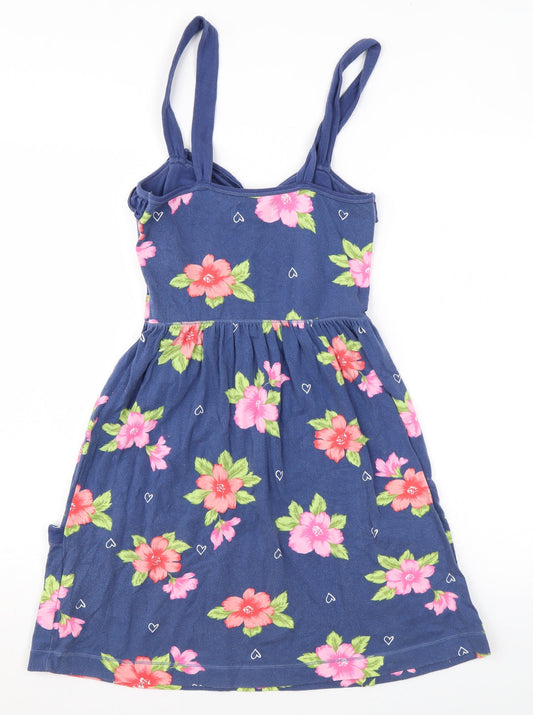 Hollister Womens Blue Floral Cotton Mini Size M Square Neck Pullover