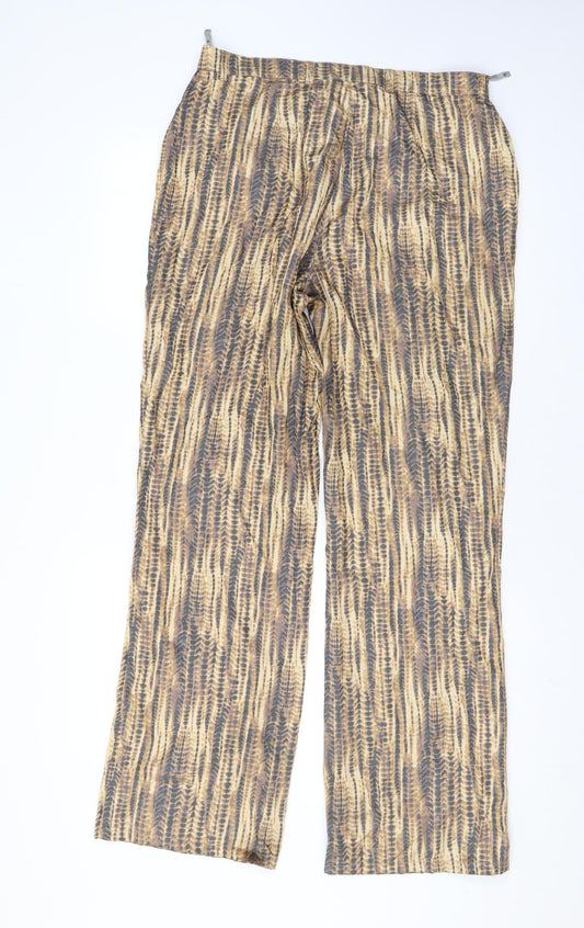 Platinum Womens Brown Animal Print Cotton Trousers Size 14 L30 in Regular Zip - Snake Skin Print