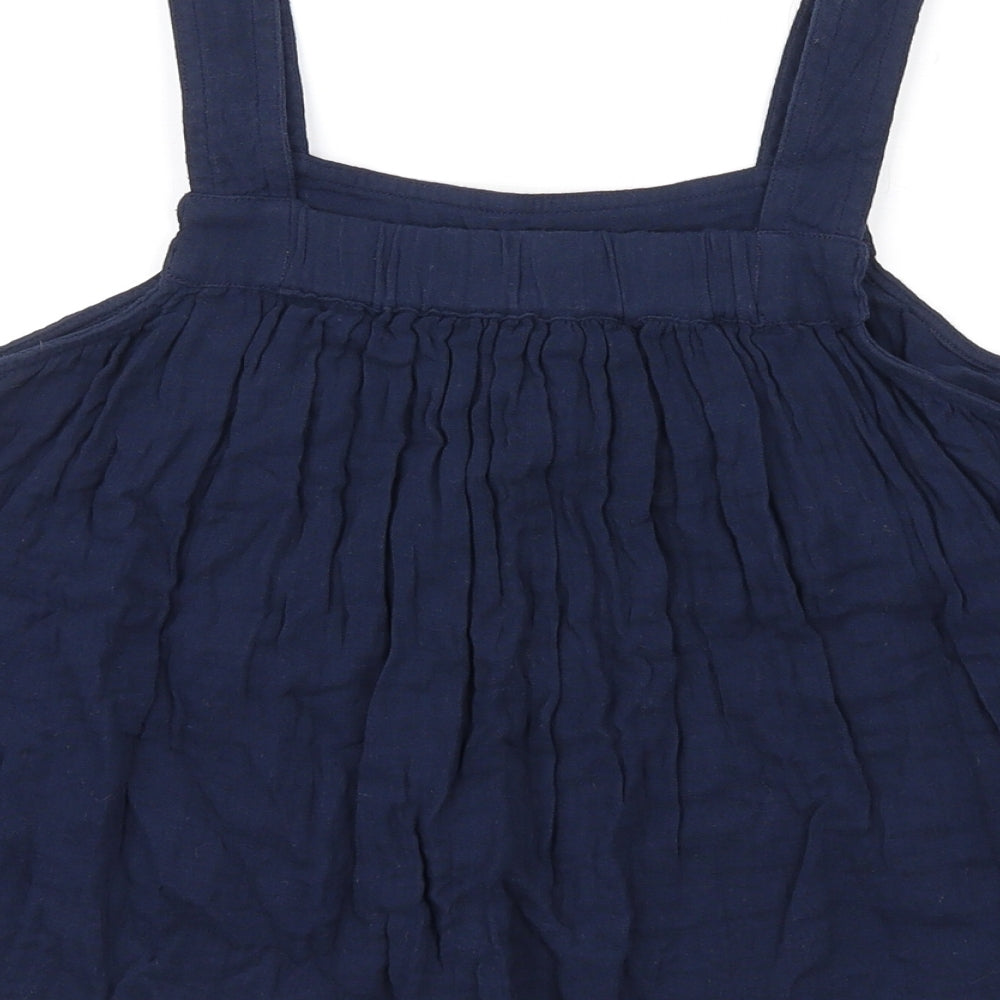 Brand and care label for Marks & Spencer girls’ blue cotton basic tank, size 12-13, years square neck pullover