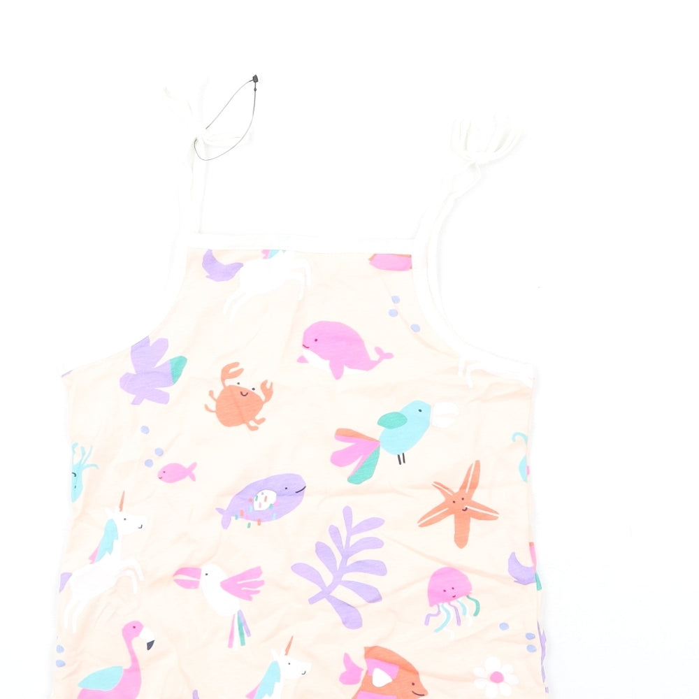 Brand and care label for Marks & Spencer girls’ pink geometric cotton basic tank, size 5-6, years square neck pullover