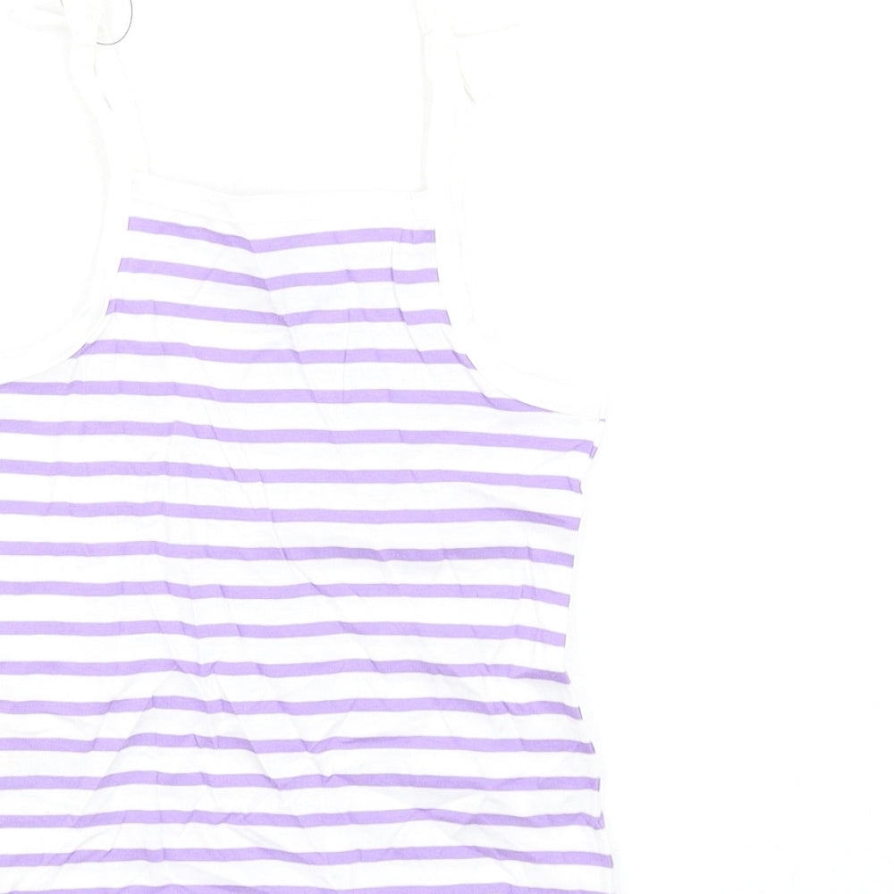 Brand and care label for Marks & Spencer girls’ orange striped cotton basic tank, size 3-4, years square neck pullover