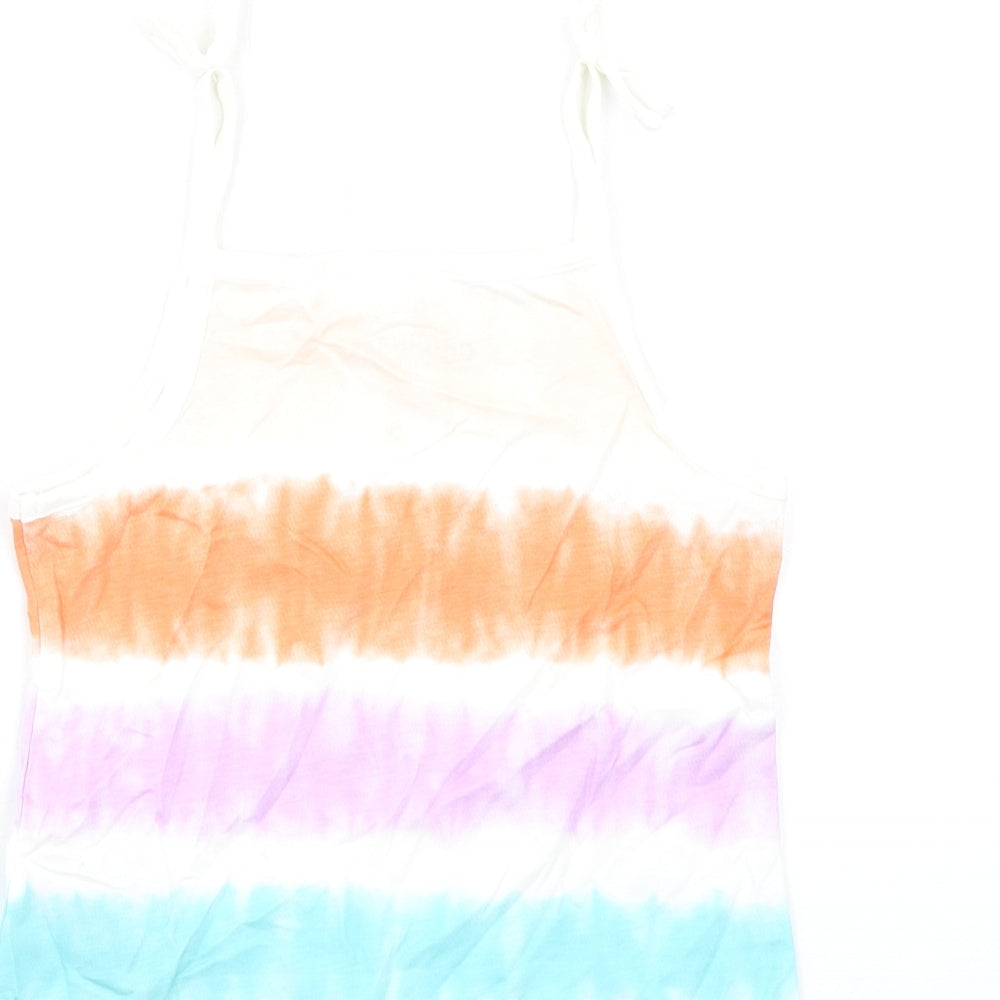 Brand and care label for Marks & Spencer girls’ multicoloured geometric cotton basic tank, years square neck pullover