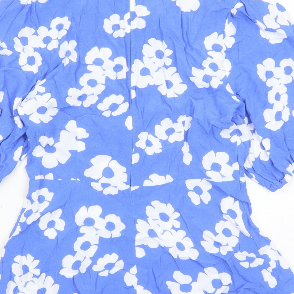 Marks and Spencer Womens Blue Floral Viscose Basic Blouse Size 6 Round Neck