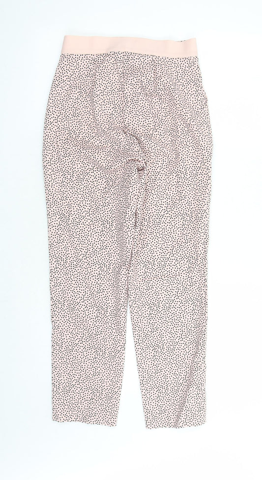 Marks and Spencer Womens Pink Polka Dot Cotton Capri Trousers Size 6 L25 in Regular Zip - Elasticated Waist Pockets