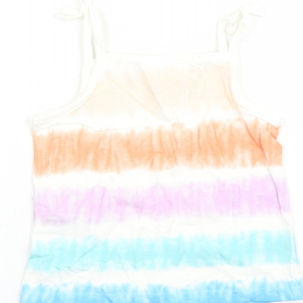 Brand and care label for Marks & Spencer girls’ multicoloured cotton camisole tank, years square neck tie - tie dye effect