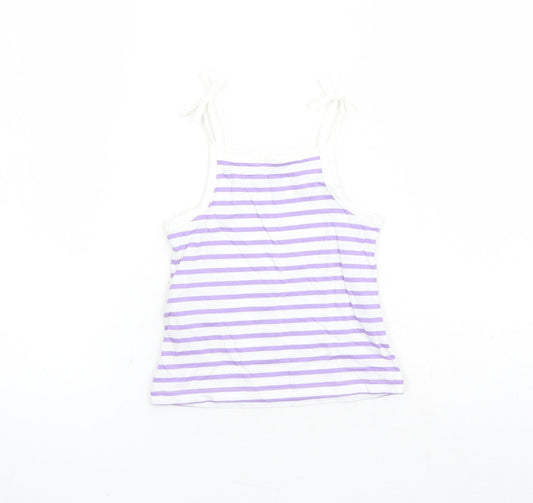 Marks and Spencer Girls White Striped Cotton Camisole Tank Size 2-3 Years Square Neck Tie - Heart Detail