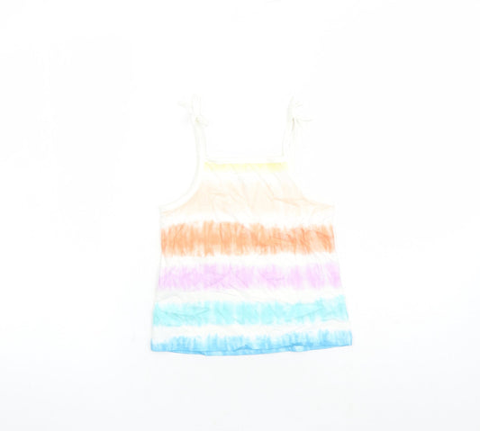 Marks and Spencer Girls Multicoloured Cotton Camisole Tank Size 4-5 Years Square Neck Tie - Tie Dye Effect