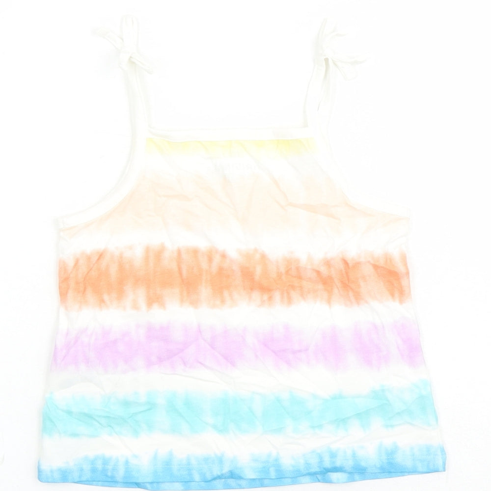 Brand and care label for Marks & Spencer girls’ multicoloured cotton camisole tank, years square neck tie - tie dye effect