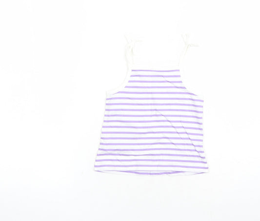 Marks and Spencer Girls White Striped Cotton Camisole Tank Size 2-3 Years Square Neck Tie - Heart Detail